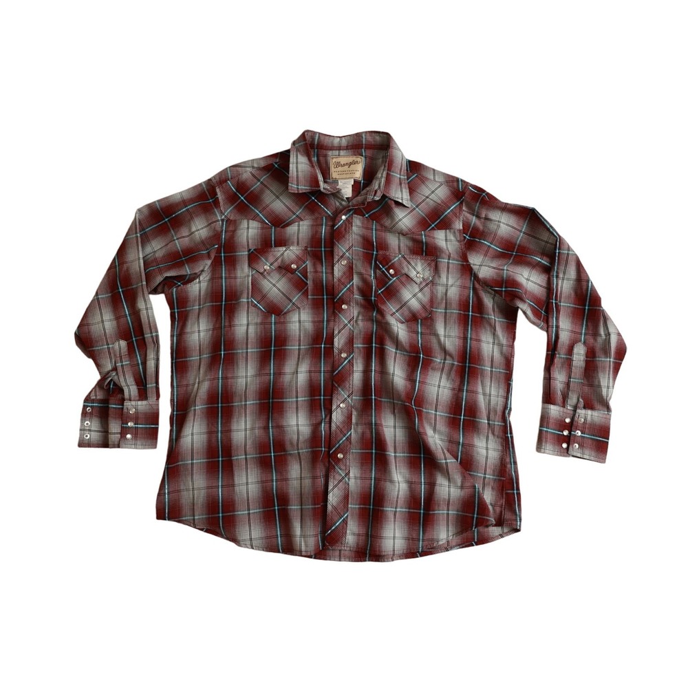 Wrangler pearl snap long sleeve button down shirt Womens XXL Red
